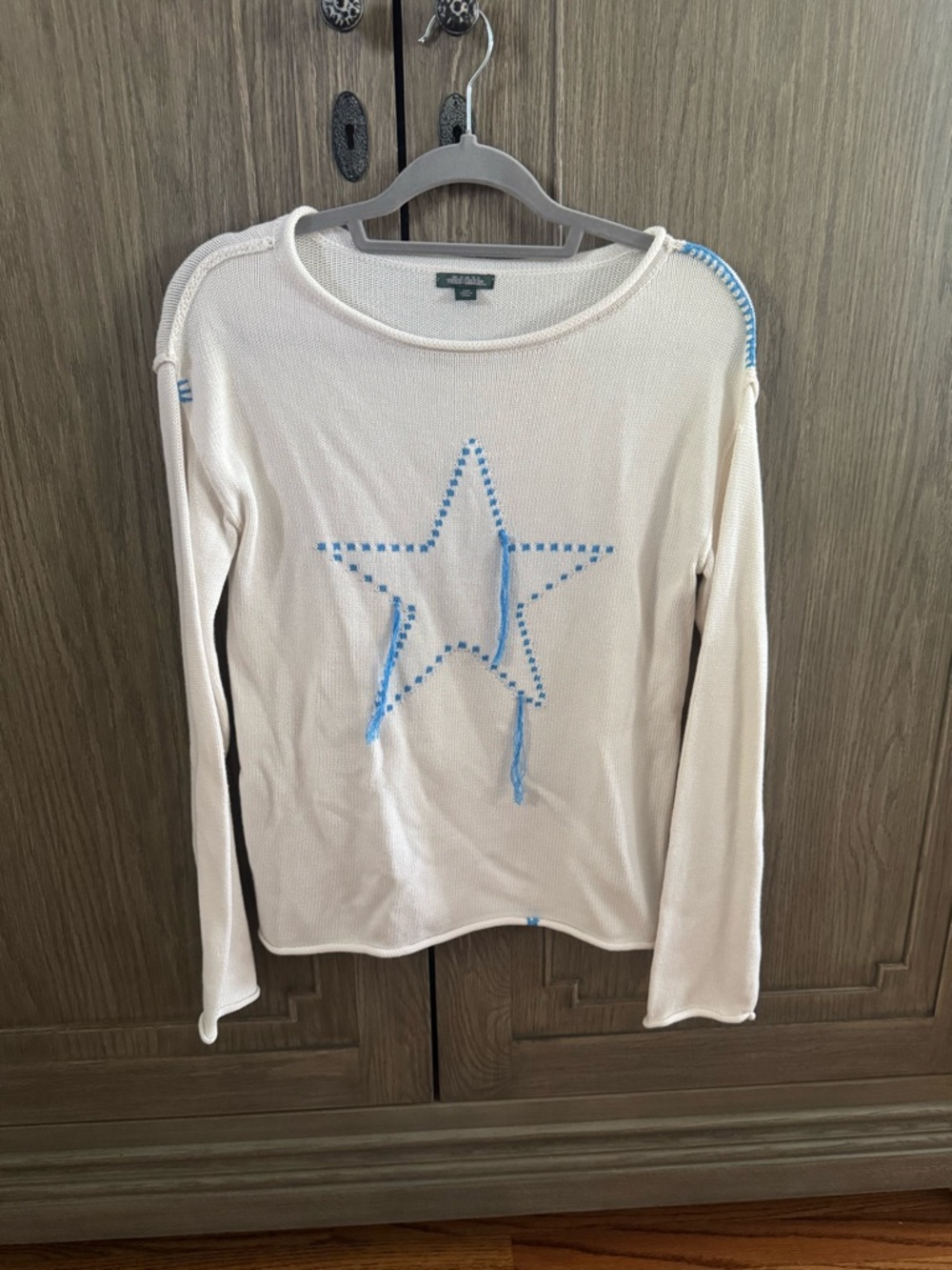 wild fable Cream Knit Crewneck Sweater with Blue Star Detail